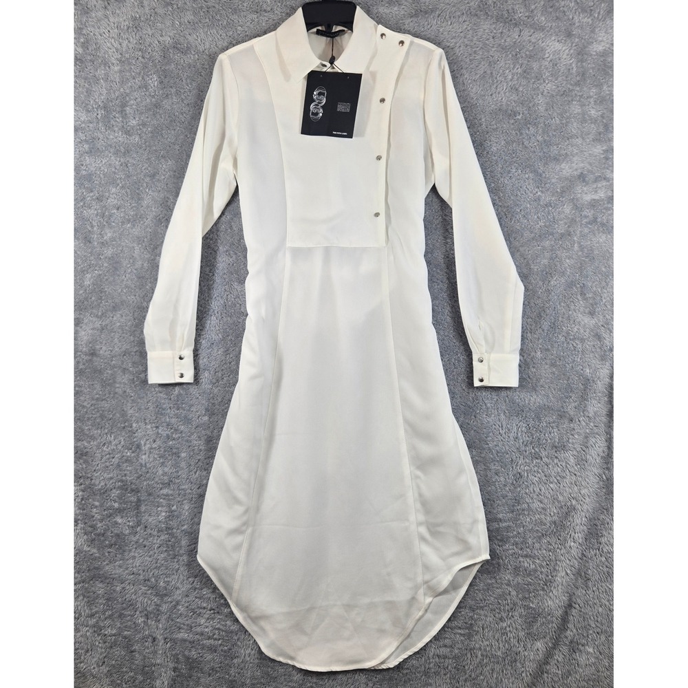The Fifth Label Fever Dreams Dress Ivory White Midi Asymmetrical Snap Front Sโ